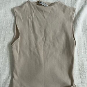 Zara Neutral Ribbed Sleeveless Tank Top in Light Beige